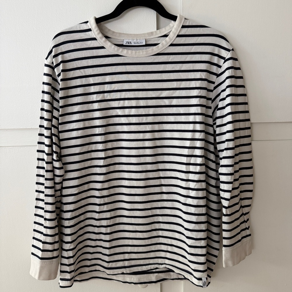 ZARA STRIPE WHITE LONG SLEEVE T-SHIRT heavy duty cotton